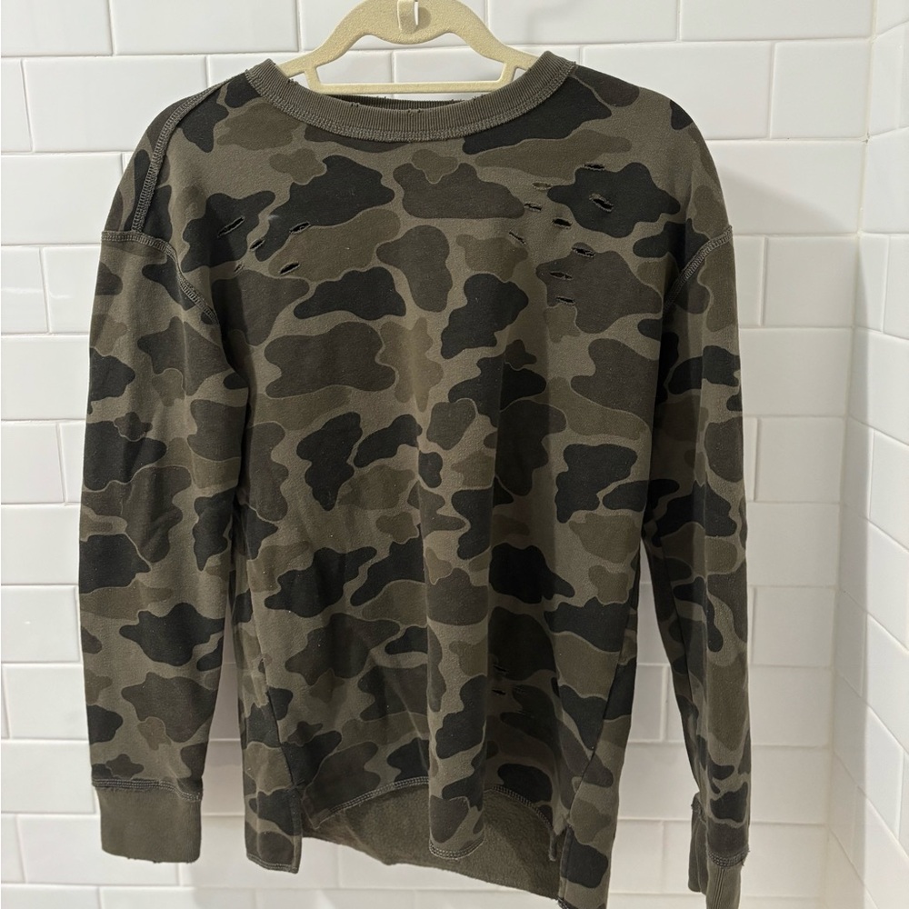 Hollister Camouflage Crew Neck Sweater - Green and Black